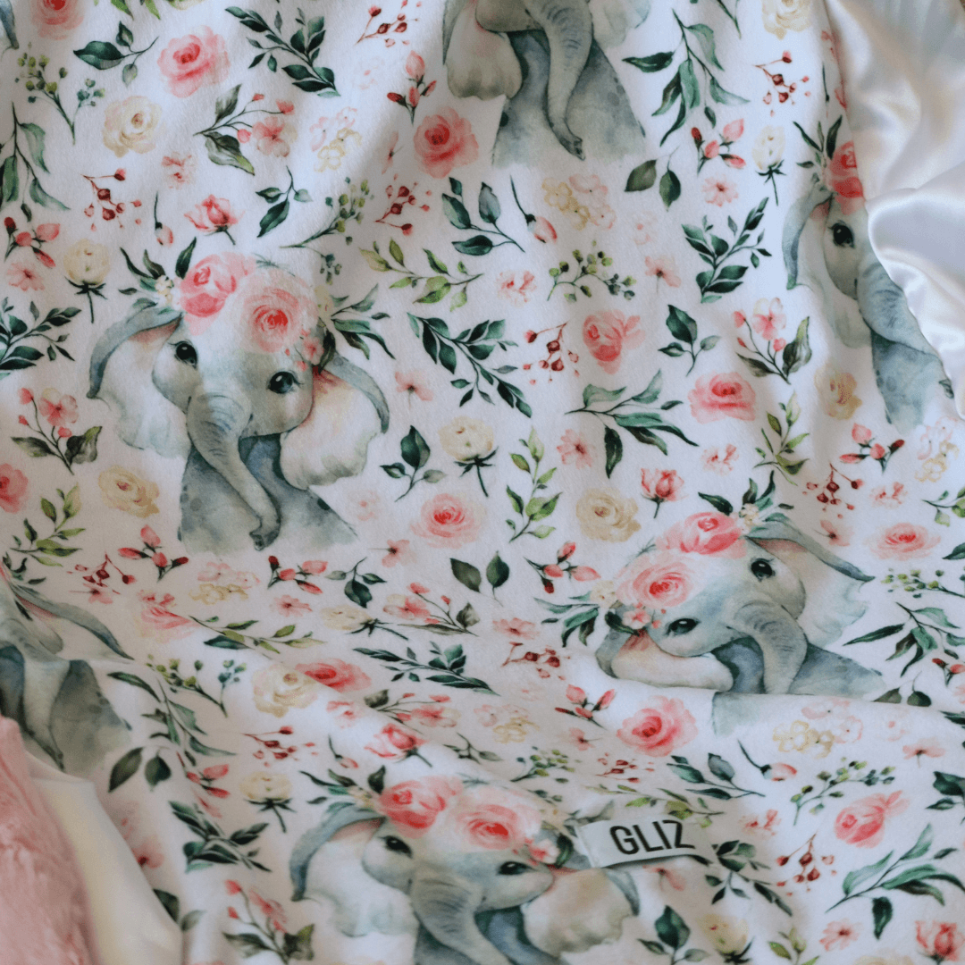 Blankets - Blush Ivory Floral Elephant - Gliz Design