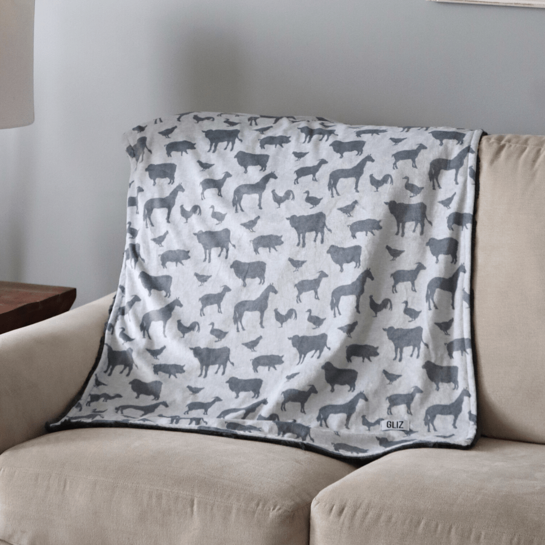 Blankets - Farm Animals (Grey) - Gliz Design