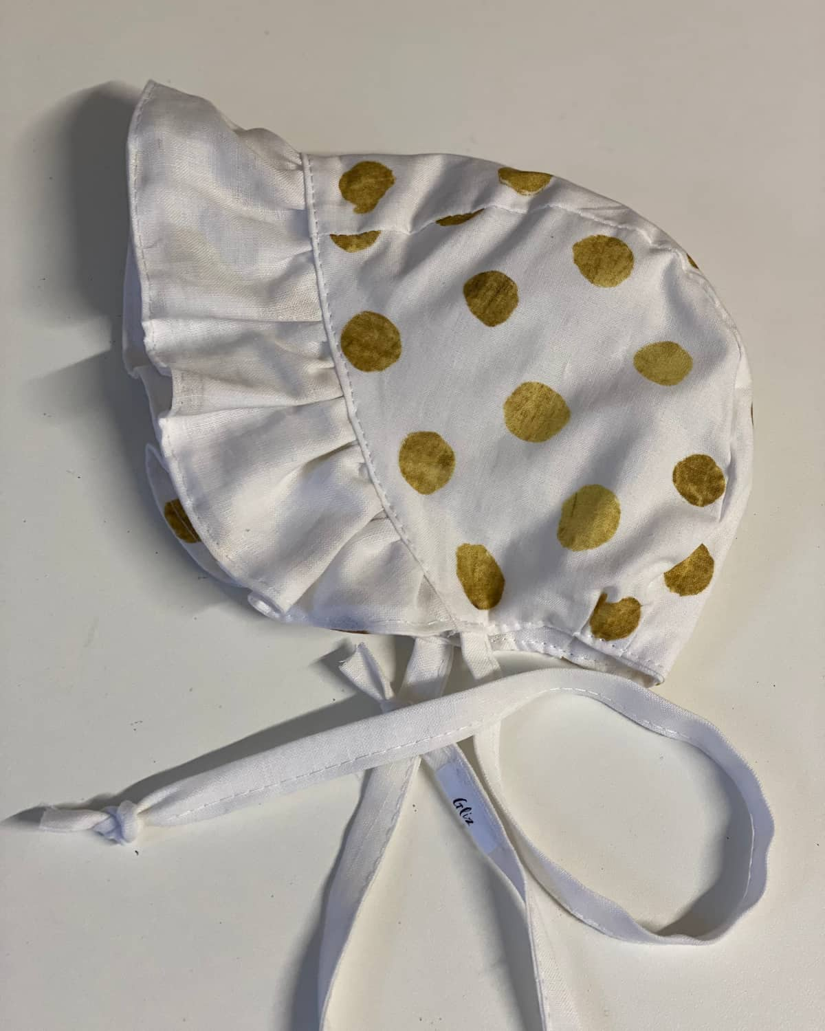 Ruffle Bonnet - Gold Polka Dots - Gliz Design