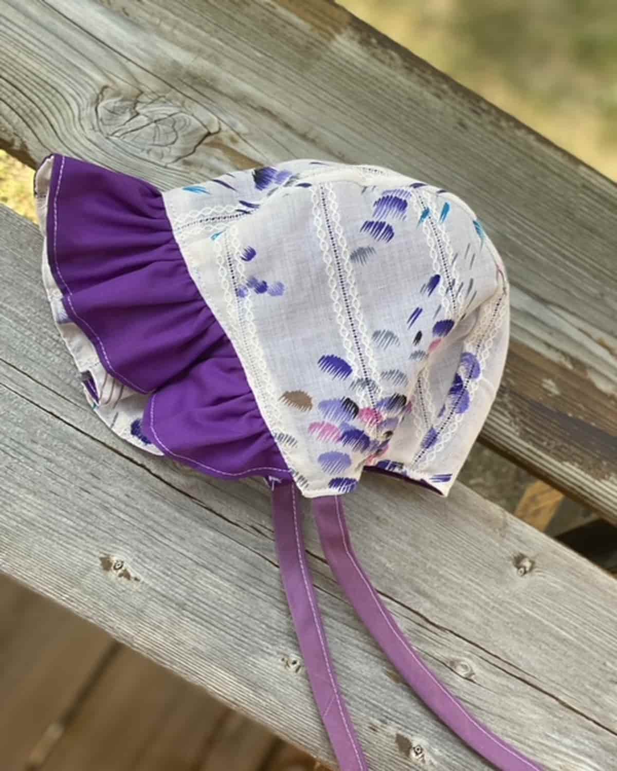 Ruffle Bonnet - Purple & Cream - Gliz Design