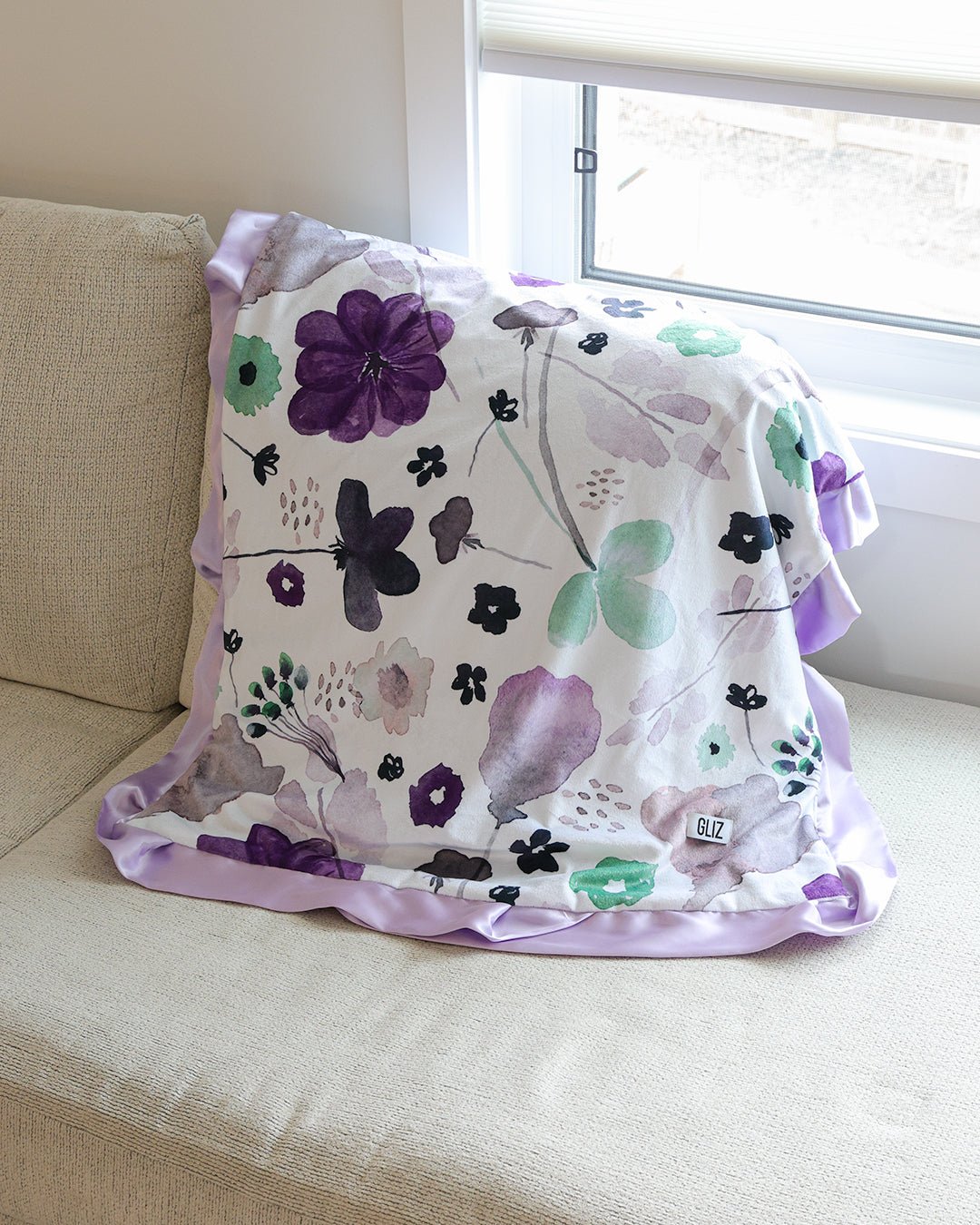 Blankets - Purple Mint Watercolour Floral - Gliz Design