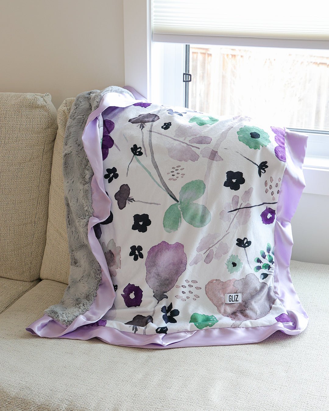 Blankets - Purple Mint Watercolour Floral - Gliz Design