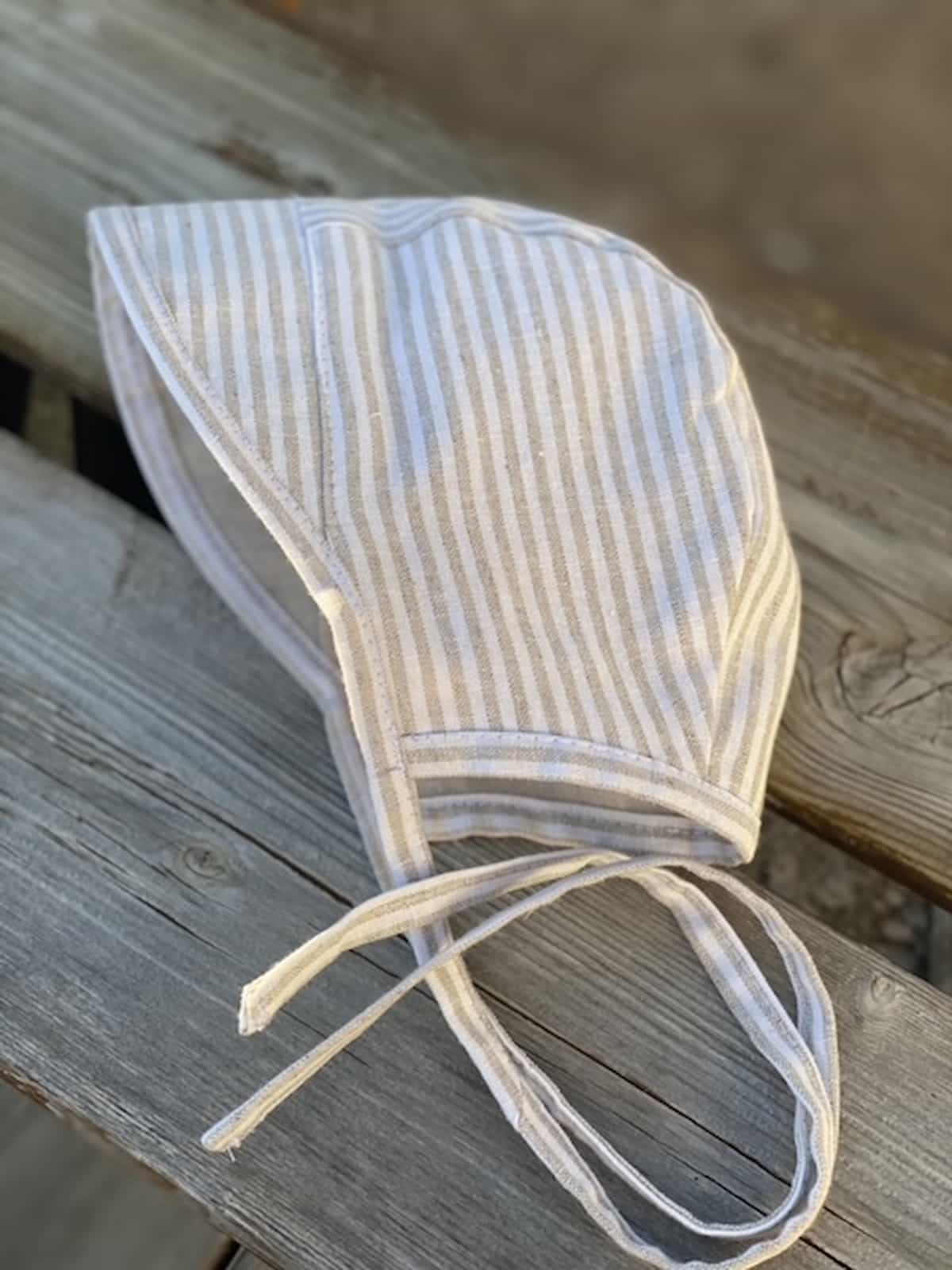 Baby Bonnet - Brim Cream Linen Stripes - Gliz Design