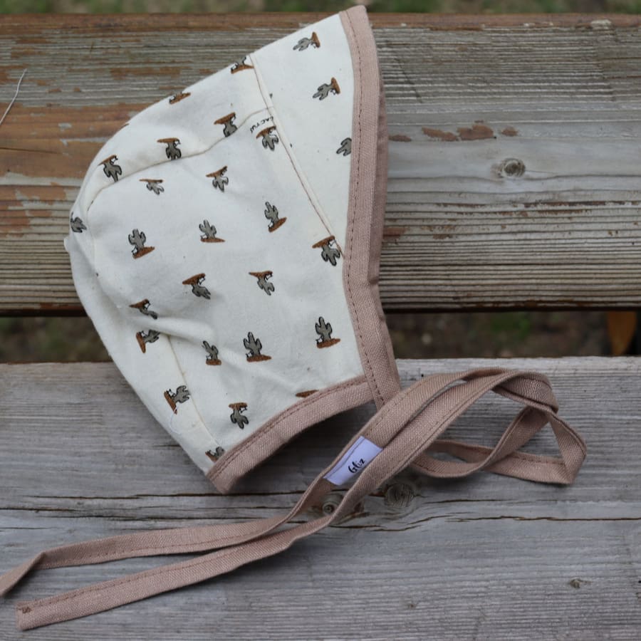 Baby Bonnet - Light Brown and Cactuses - Gliz Design