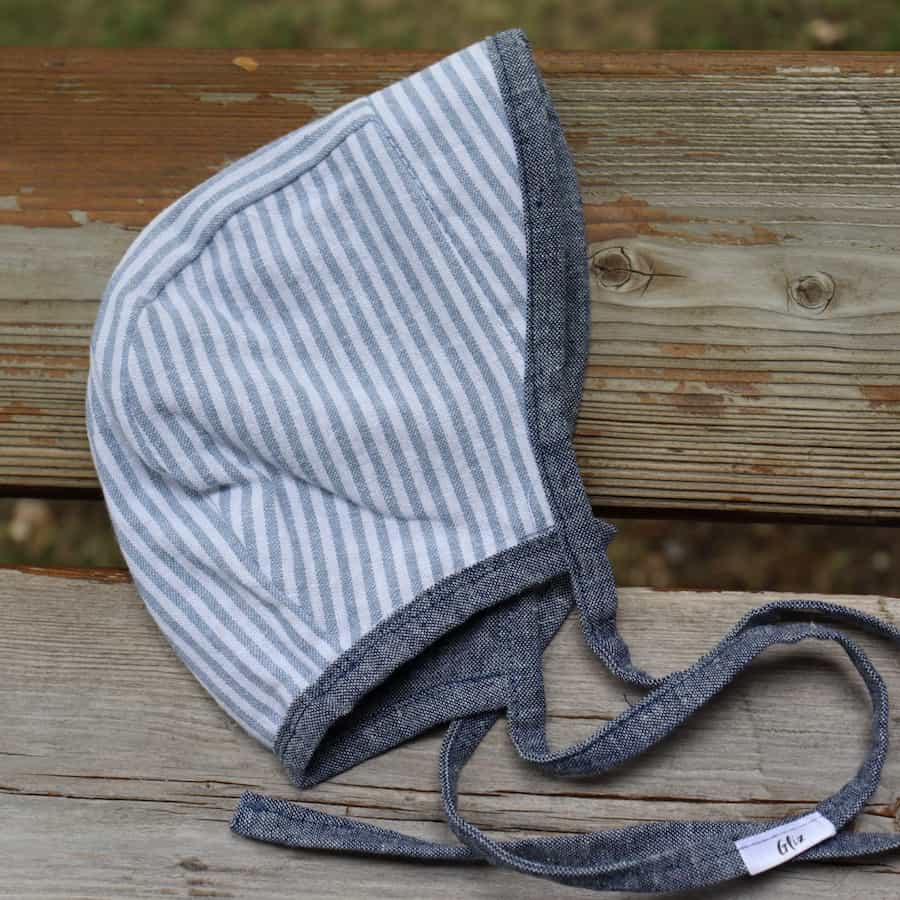 Baby Bonnet - Prairie Denim and Mini Stripes - Gliz Design