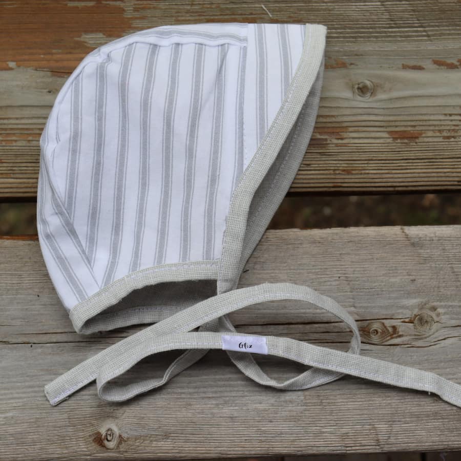 Baby Bonnet - Prairie Grey Ticker Stripes - Gliz Design