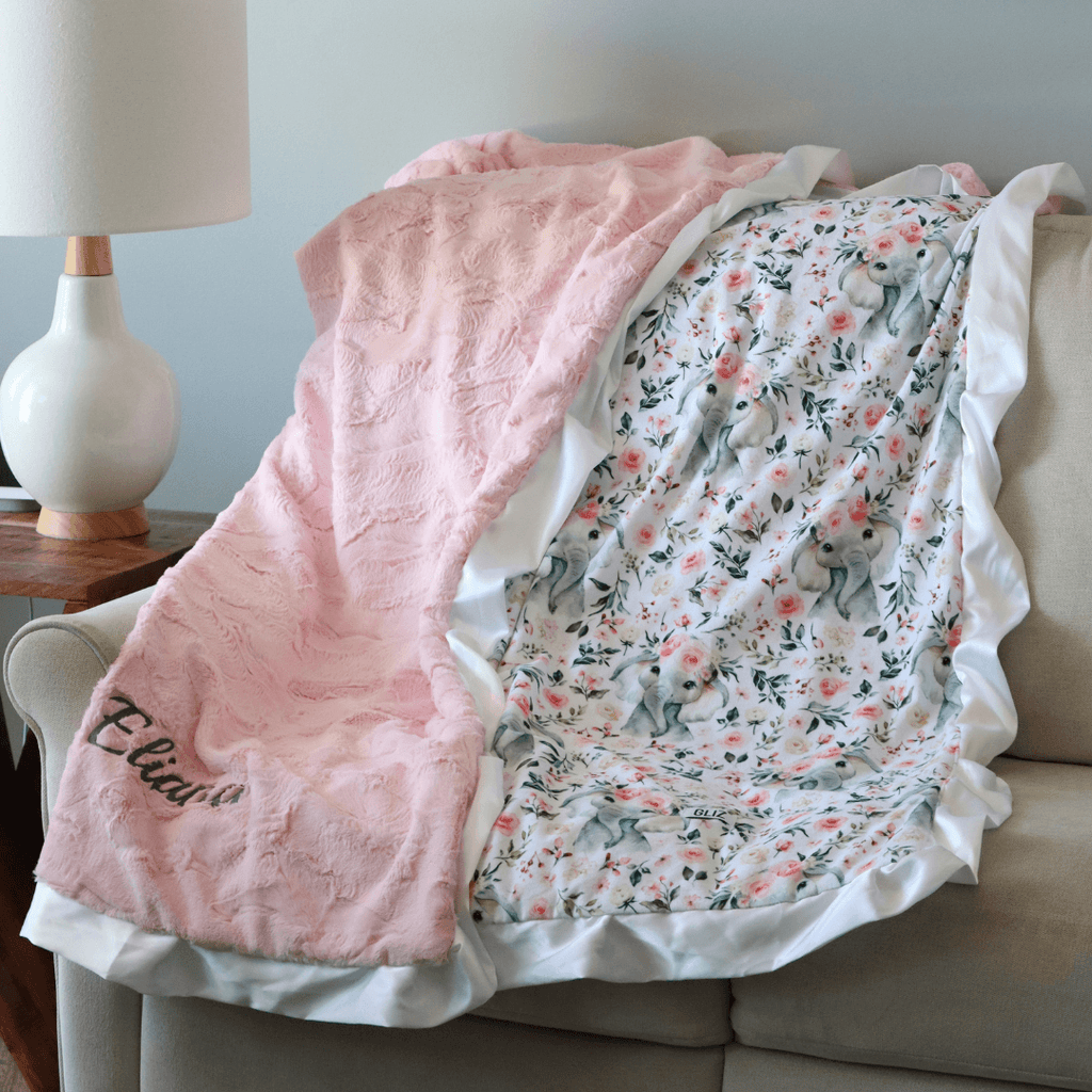 Blankets - Blush Ivory Floral Elephant - Gliz Design