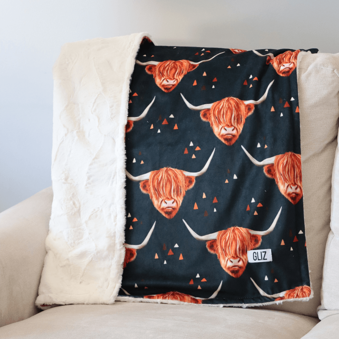 Highland cow fleece throw sale