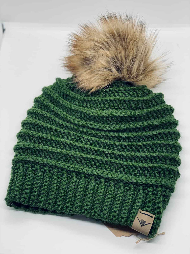 Crochet Faux Fur Pompom Beanie - Green (All Sizes) - Gliz Design
