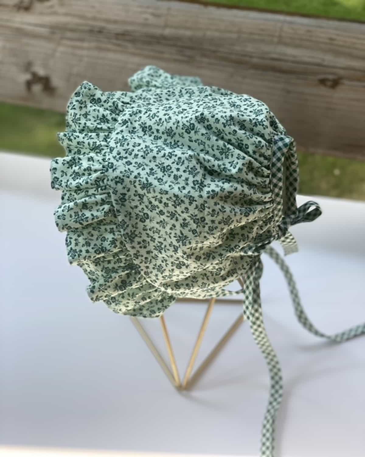Open Back Ruffle Bonnet - Dark Green Mini Florals - Gliz Design
