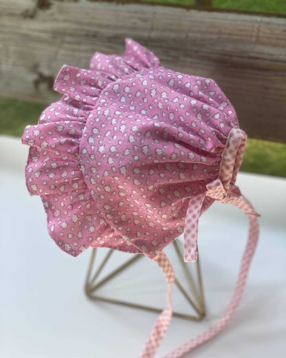 Open Back Ruffle Bonnet - Rouge & Mini Florals - Gliz Design