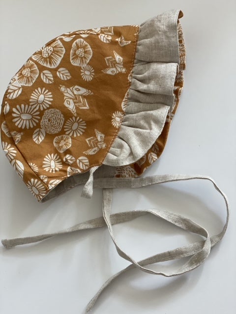 Ruffle Bonnet - Boho Florals & Rust - Gliz Design