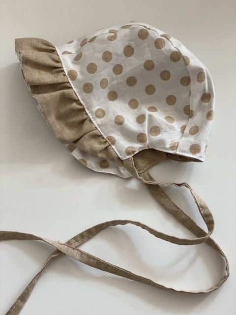 Ruffle Bonnet - Muted Polka Dots & Mocha - Gliz Design