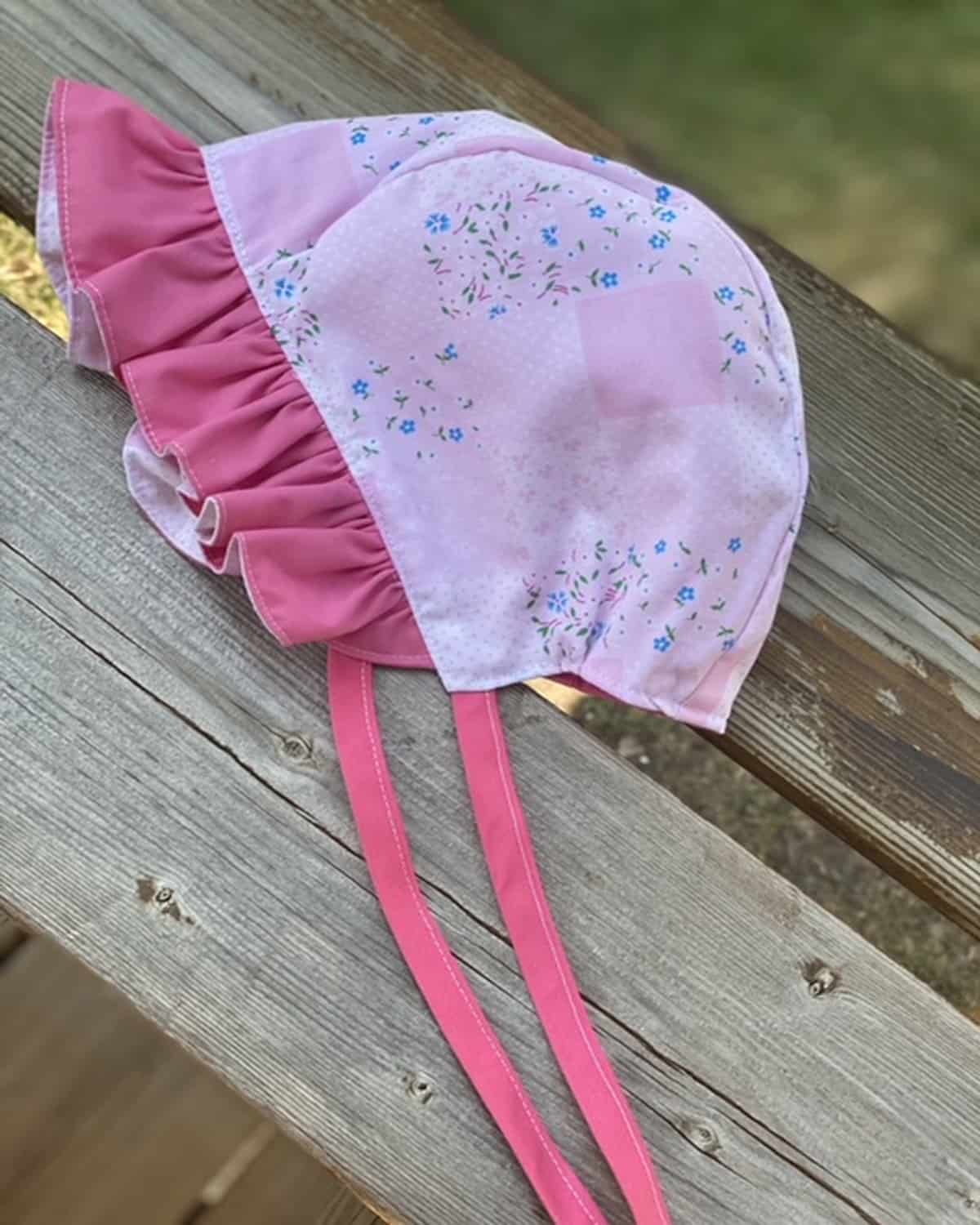 Ruffle Bonnet - Pink Floral Patchwork - Gliz Design