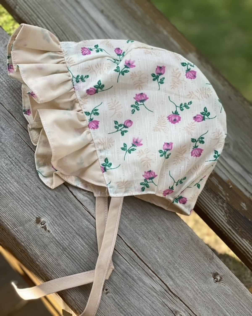 Ruffle Bonnet - Pink Florals & Cream - Gliz Design