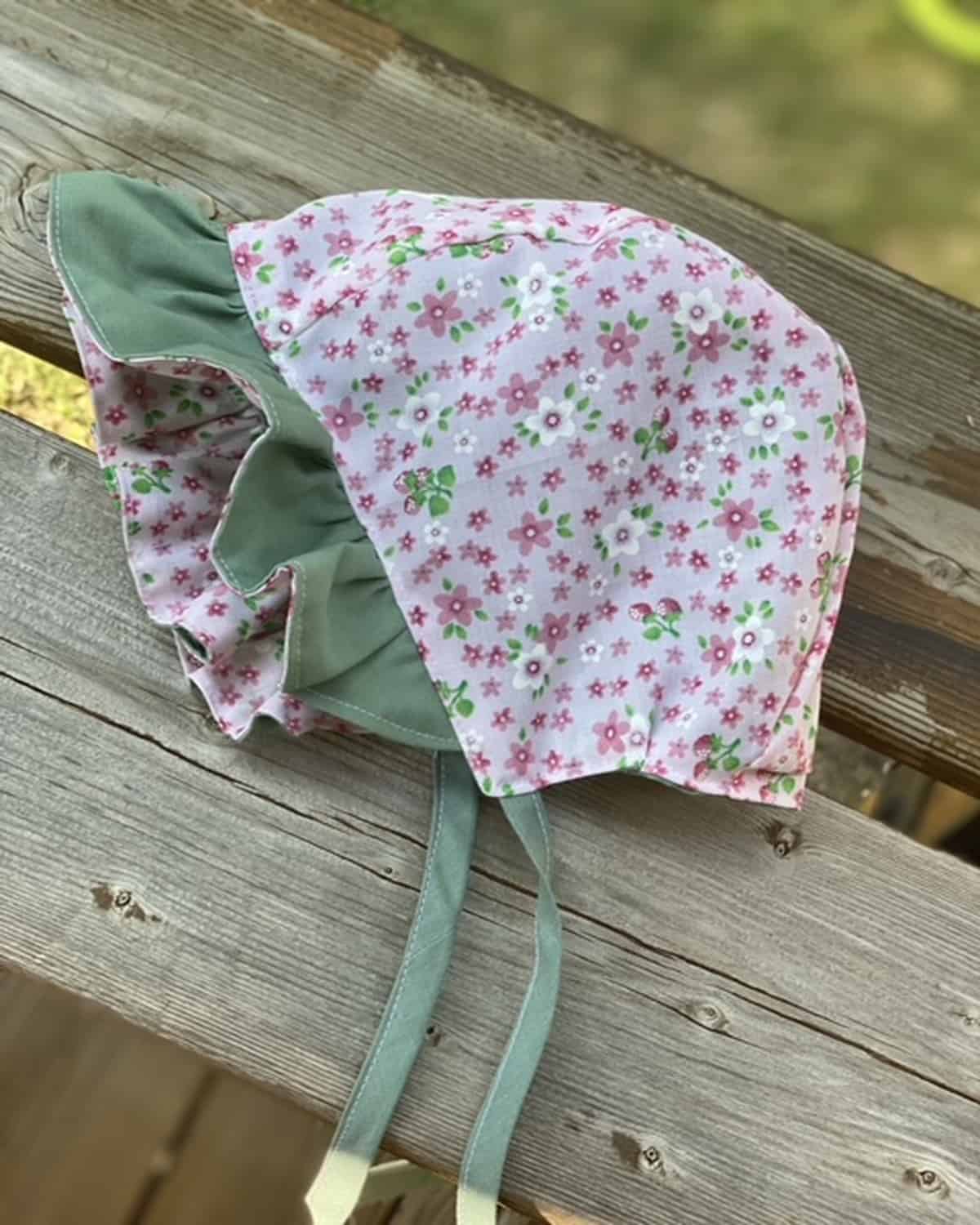 Ruffle Bonnet - Pink & Sage Florals - Gliz Design