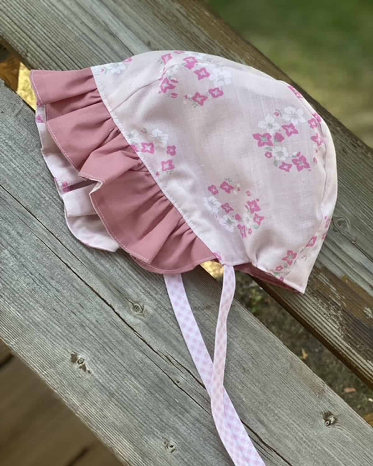 Ruffle Bonnet - Pink & White Florals - Gliz Design