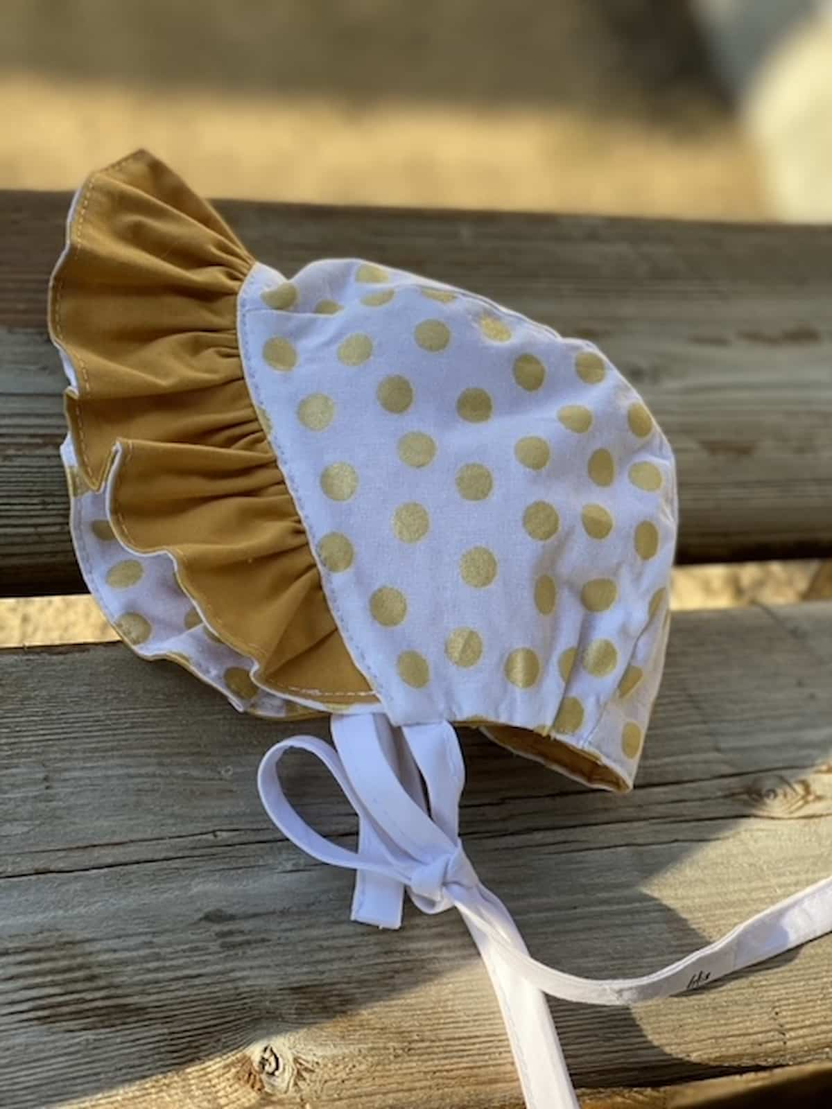 Ruffle Bonnet - Yellow Polka Dots & Mustard - Gliz Design