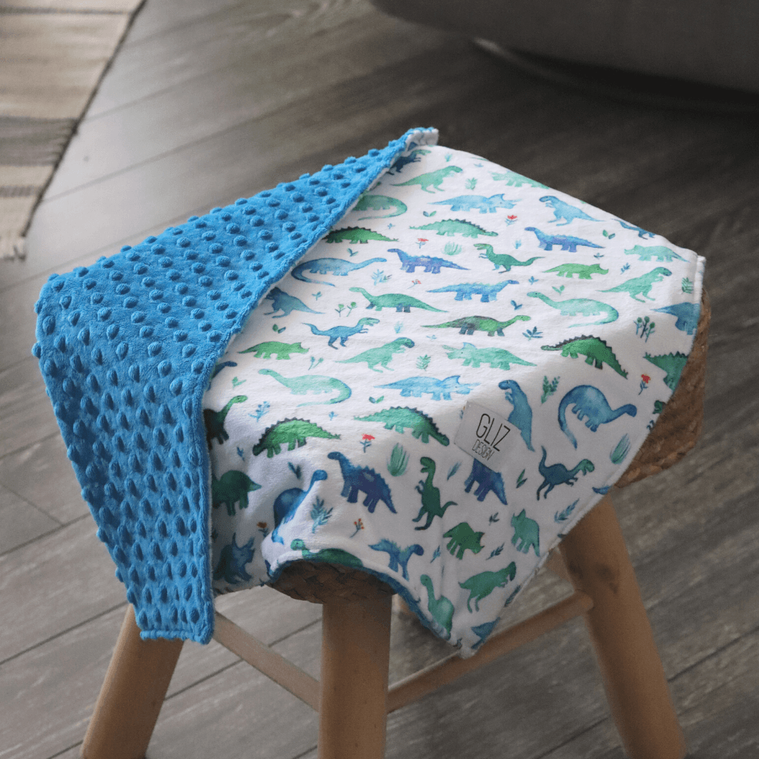 Snuggle Taggie M - Water Colour Dinosaurs (Blue) - Gliz Design